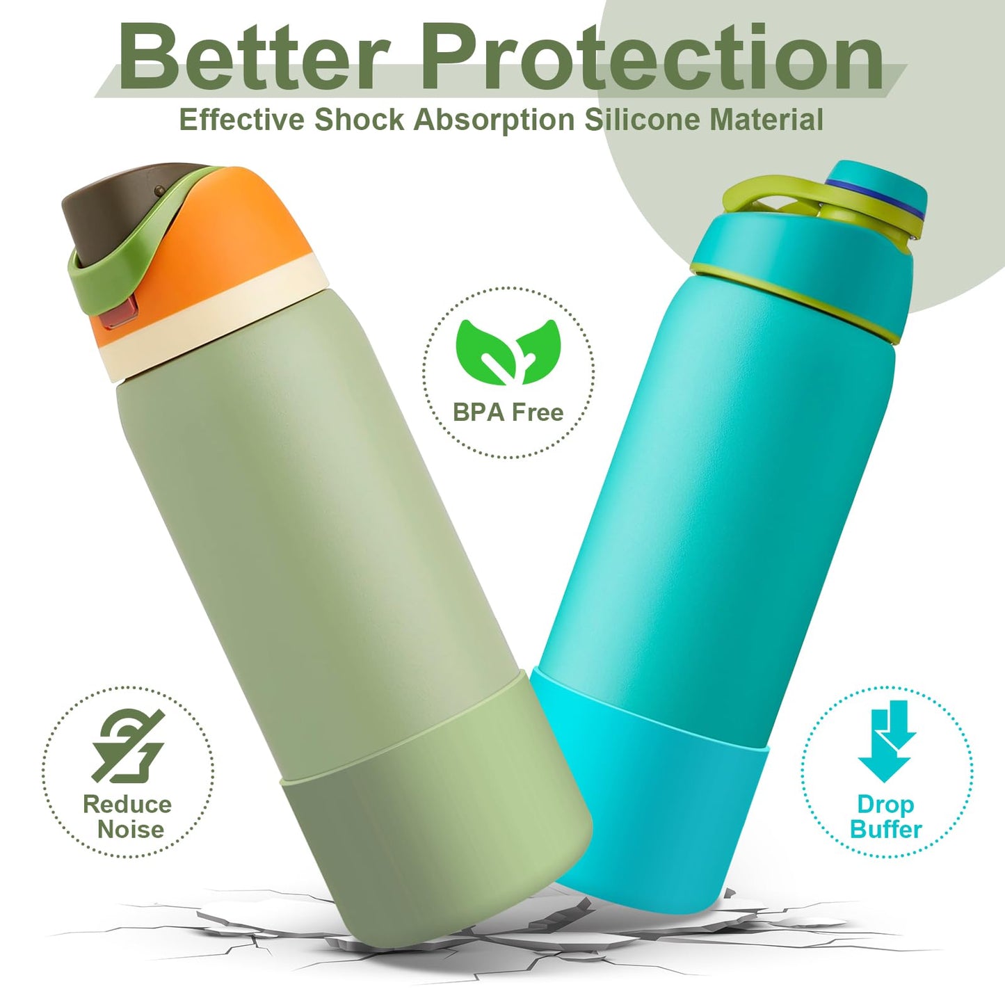 Alwenid 2PCS Silicone Water Bottle Boot for Owala 40 Oz, Anti-Slip Protective Sleeve Bottom Bumper Protector for FreeSip, Twist, and Flip Stainless Steel Water Bottles (Mint)