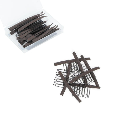 JIUSERLU Wig Comb, 50 Pieces Wig Combs to Secure Wig, 7-Teeth Wig Clips, Stainless Steel and Thickened Fabric Material, Brown