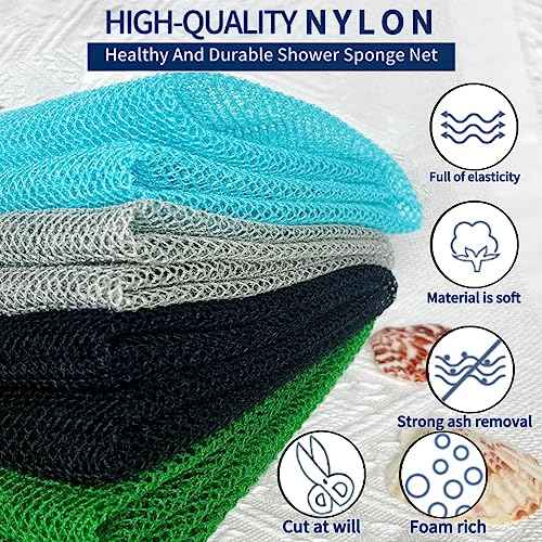 African Exfoliating Net, African Net Sponge, Nylon African Bathing Sponge Net, African Net Long Net Bath Sponge Shower Body Scrubber Back Scrubber Skin Smoother ((Black,White,Blue,Emerald Green))