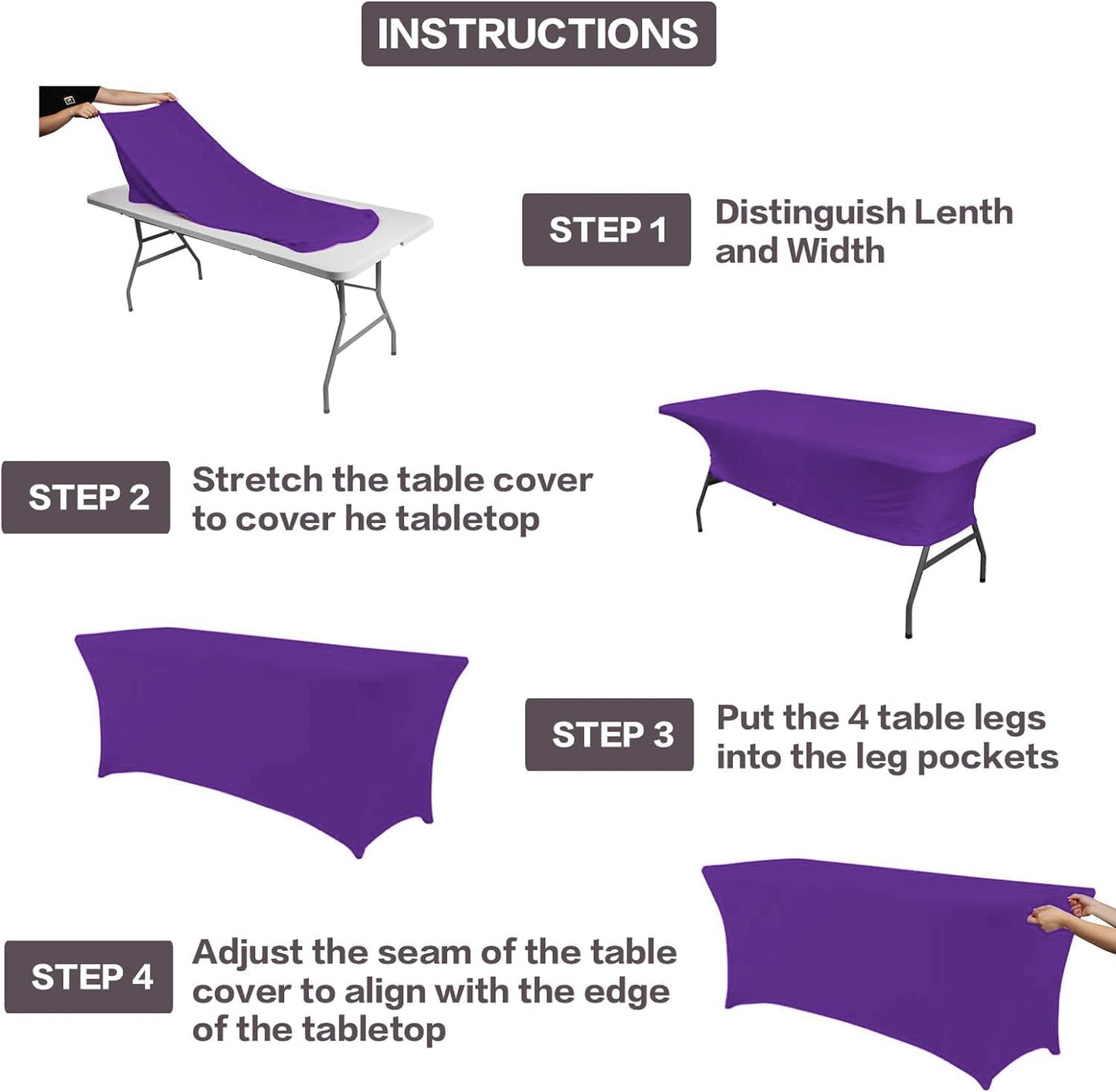 IVAPUPU 4FT Table Cloth for Rectangular Fitted Events Stretch Purple Table Covers Washable Table Cover Spandex Tablecloth Table Protector for Party, Wedding, Cocktail, Banquet, Festival