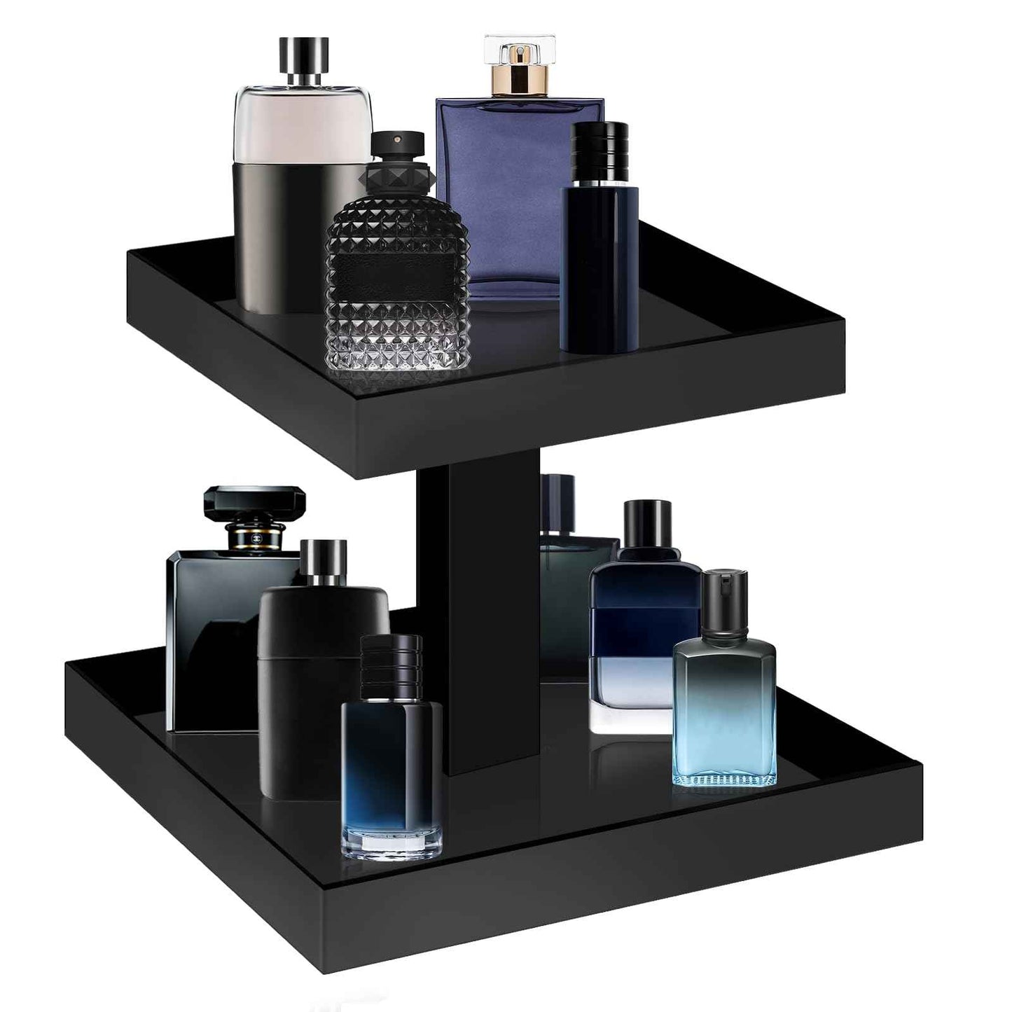 YAGELI Black Perfume Organizer for Men - 2 Tier Acrylic Cologne Rack Organizer for Men, Rectangular Vanity Storage with Sturdy Design, Space Saver for Bathroom & Bedroom