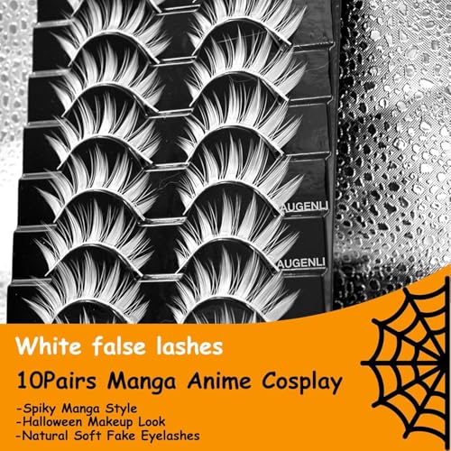 White Manga Lashes 16mm - 10 Pairs Anime Cosplay