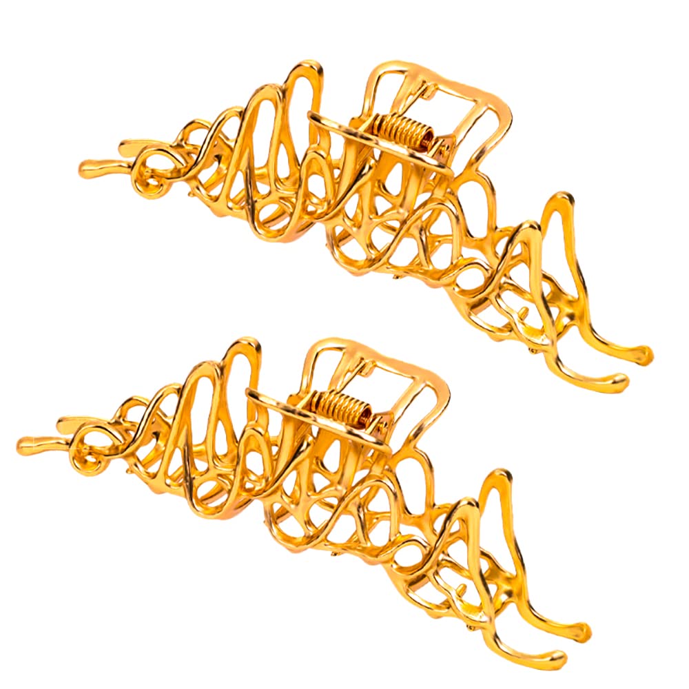 2 Pcs Large Metal Hair Claw Clips - Personality Nonslip Silver Hair Clamps,Perfect Jaw Hair Clamps For Women And Thinner-Thick Hair Styling-Strong Hold Hair-Fashion Hair Accessories (gold)