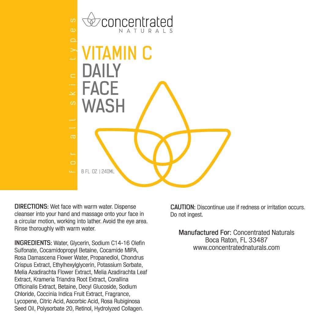Concentrated Naturals Vitamin C Face Wash Daily Cleanser w/Marine & Plant Extracts & Retinol | Works to Help Cleaner, Brighten & Balance Complexion 8 Fl. Oz. | 240mL