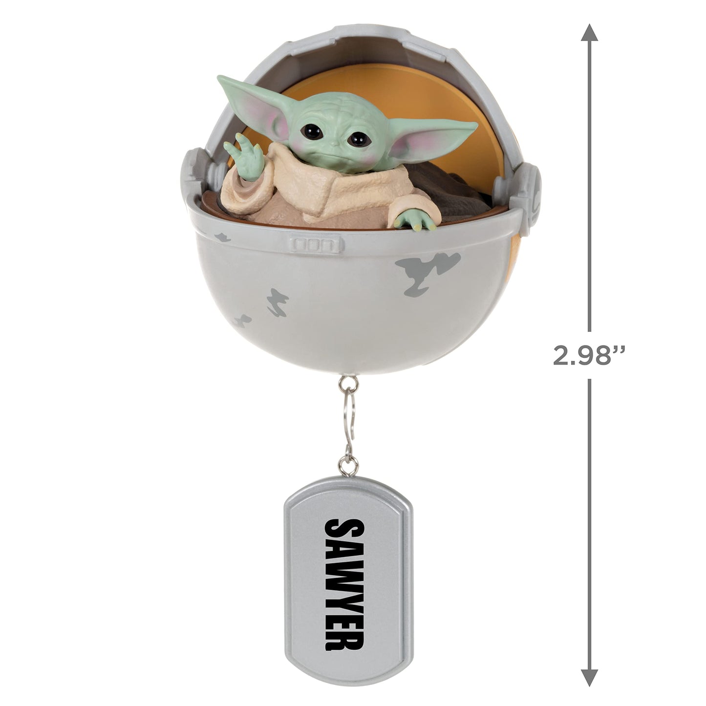 Hallmark Keepsake Personalized Christmas Ornament 2023, Star Wars: The Mandalorian Grogu in Hovering Pram, Gift for Star Wars Fans