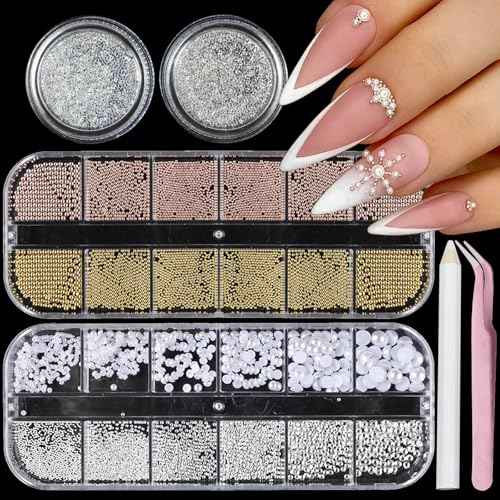 Nail Art Pearls Flatback Rhinestones Nail Charms Gold Silver White Half Round Supplies Luxurious Design Accessories Rhinestones for Women DIY Manicure Decorations