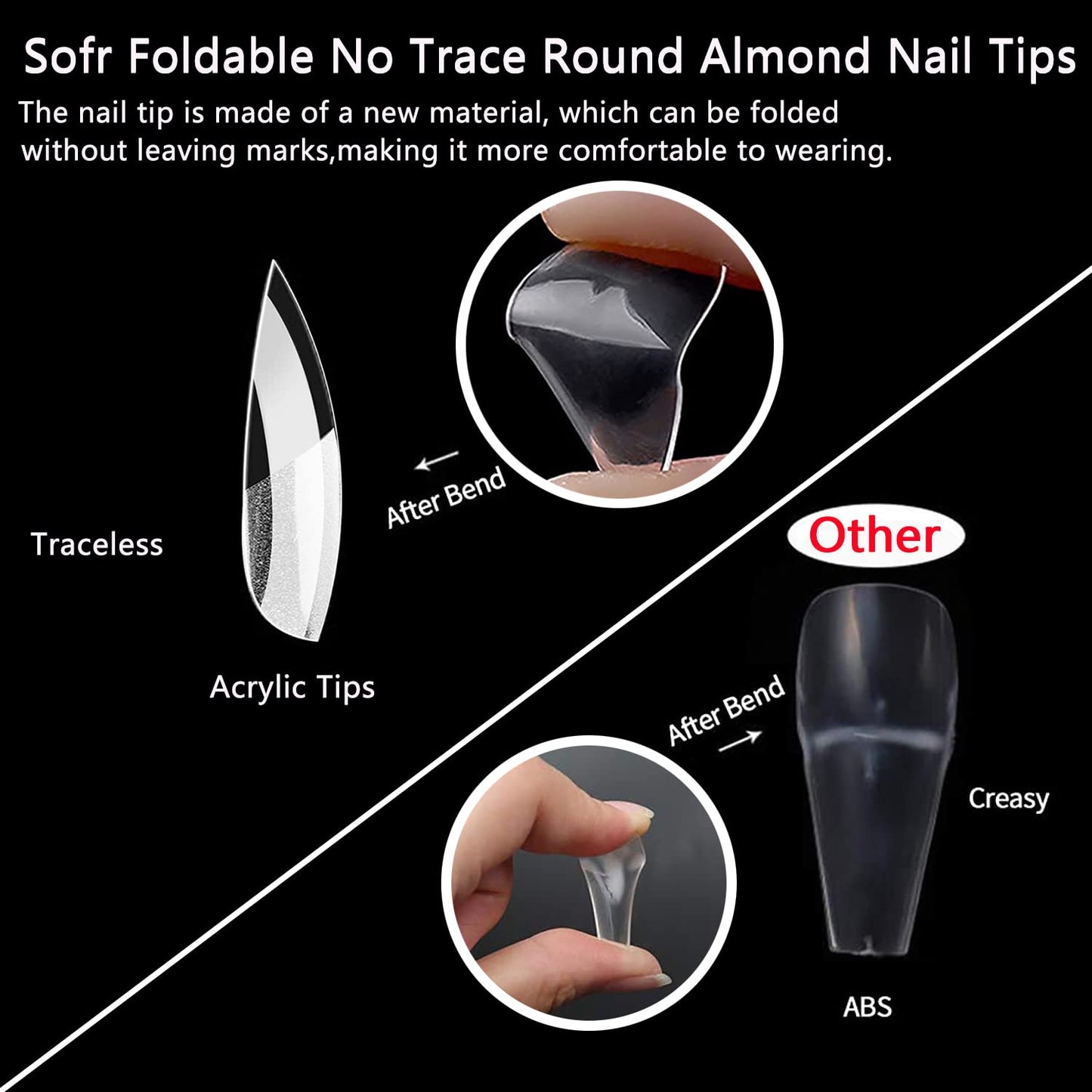 MAGIC ARMOR Round Almond Nail Tips Pre-shape 504pcs Round Almond Gel Nail Tips Round Oval Almond Press on Nails Soft Gel Nail Tips for Full Cover Acrylic Round Oval Full Nails False Nails 10 Sizes Ova