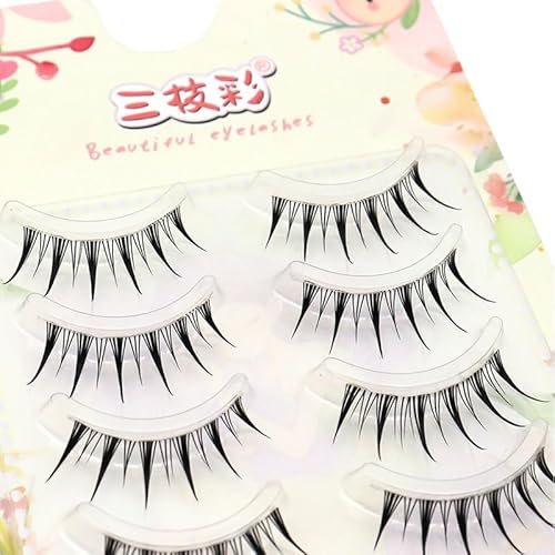 Fake Eyelashes Natural Look False Eye Lashes Daily Strip Cross Clear Band 9-11mm Cross Lashes Invisible Thin band Cute Lash for Wedding Daily Work Manga Eye Makeup 5 Pairs L01