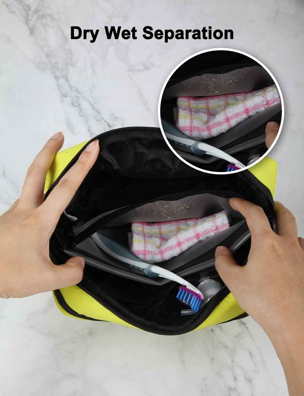 GOX Travel Toiletry Bag For Men, Dry Wet Separate Travel Toiletry Bag, Dopp Kit Case For Travel, Cosmetics Organizer Pouch (Lemon Lime)