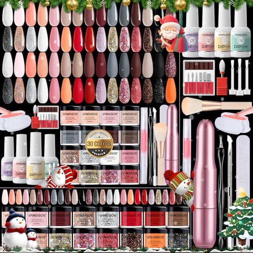 Dip Powder Nail Kit with Everything: 30 Colors Nail Dip Powder Set with Top & Base Coat Activator Brush Saver with Nail Drill for DIY At Home Salon