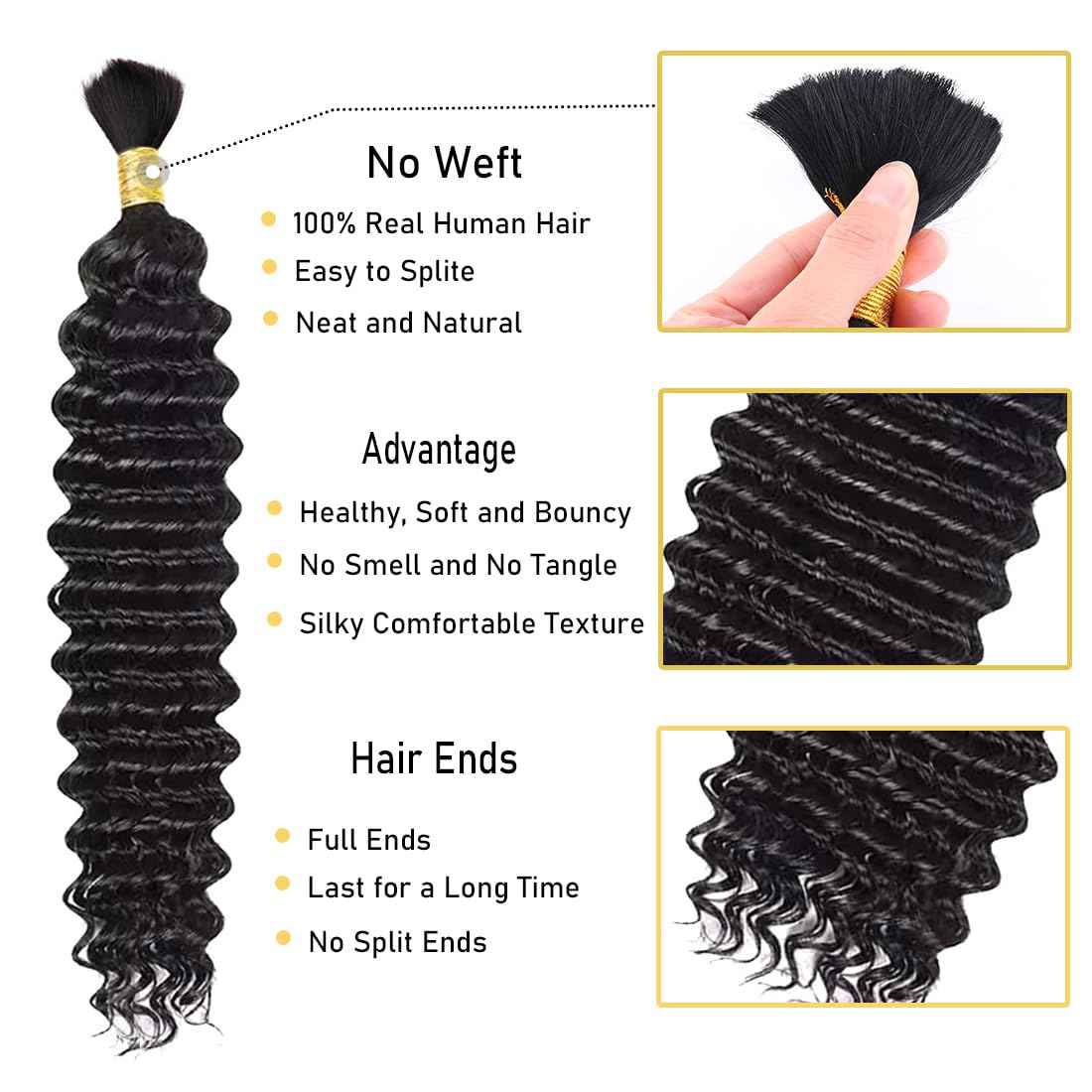 Human Braiding Hair for Boho Braids 18 Inch Deep Wave Bulk Brazilian Virgin Human Hair Extensions Gluless No Weft Bundle Wet and Wavy 100g Curly Bohemian Human Braiding Hair