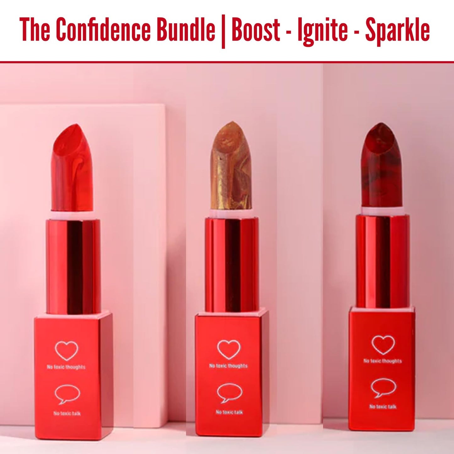 WYRL Beauty Empowerment Luxe Vegan Lipstick Trio - Enriched Formula for Moisturizing, Vibrant, Creamy, And Long-Lasting Lips - Glamorous Red Lipstick for Women (Set Of 3)