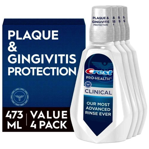 Crest Pro-Health Clinical Mouthwash with CPC, Alcohol Free, Gingivitis Treatment, Deep Clean Mint, 473 Ml (16 fl oz), 4 Count
