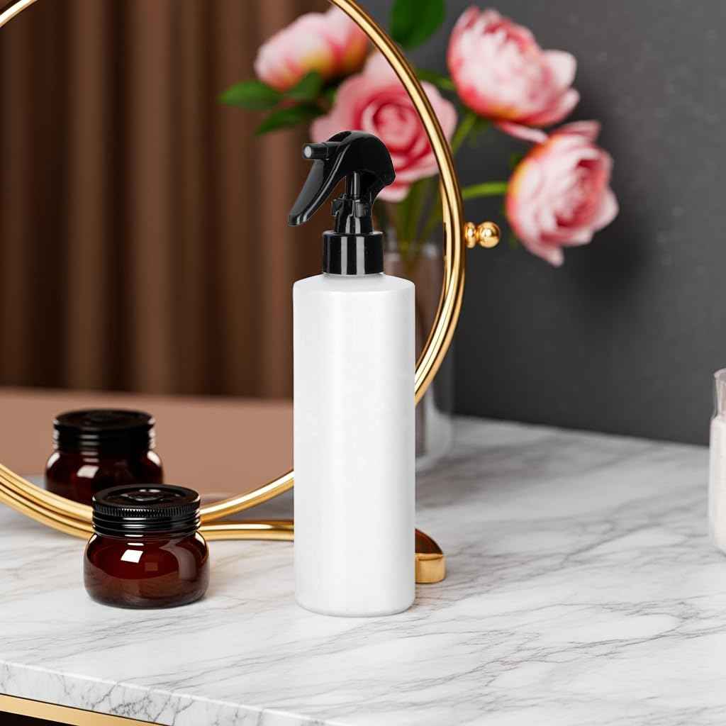 JUVITUS 4 oz / 120 ml White Refillable Plastic Cylinder Squeeze Bottle with Black Trigger Sprayer - 12 PACK