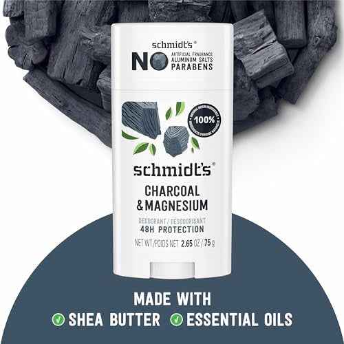 Schmidt's Aluminum-Free Vegan Deodorant Charcoal & Magnesium with 48 Hour Odor Protection, 2 Count for Women and Men, Natural Ingredients, Cruelty-Free, 2.65 oz, Pack of 2