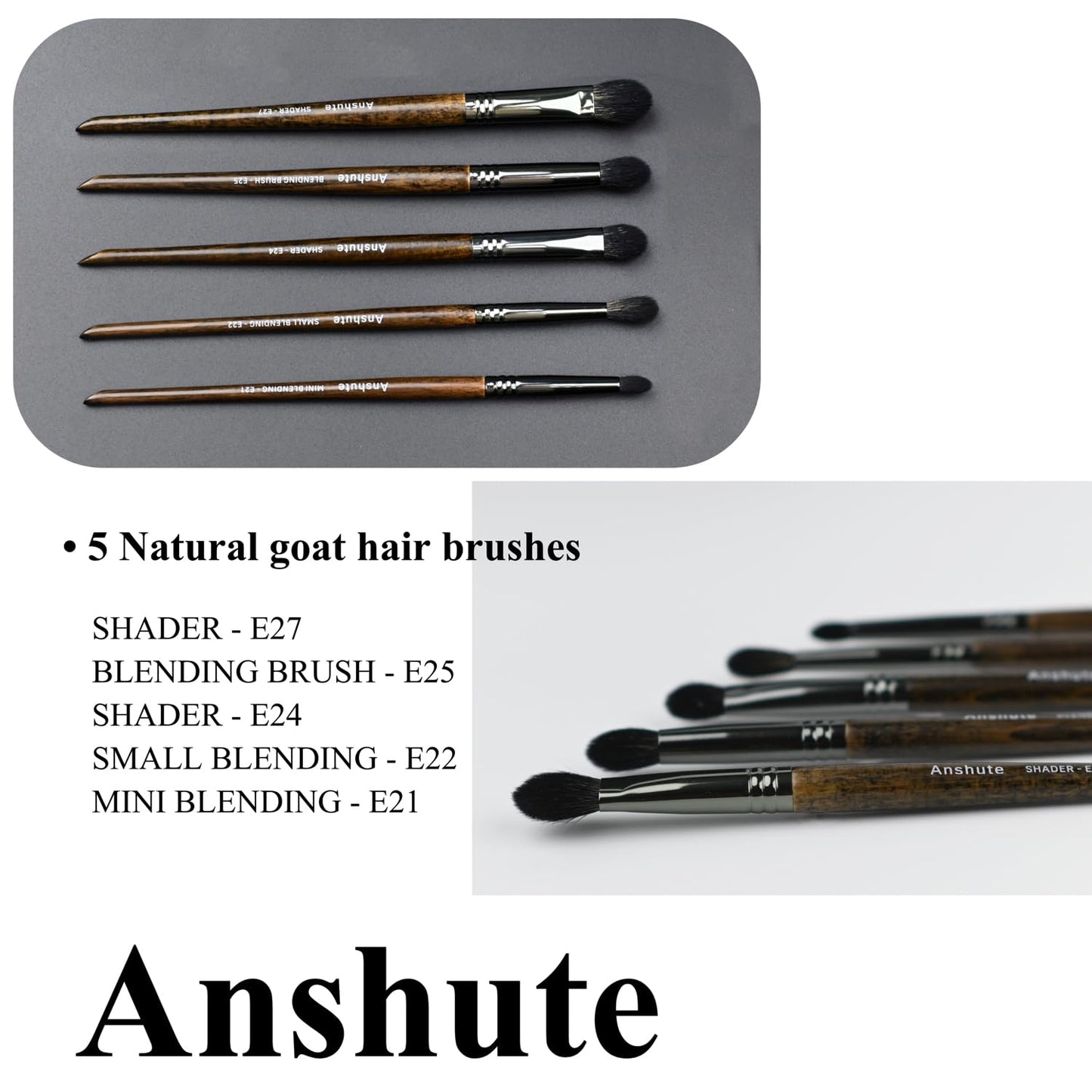 Anshute Natural Goat Hair Makeup Brushes Set of 10, Professional Natural Hair Cosmetic Brushes with Case, Beech Wood Handle. Super Soft Bristles, Variety of Brushes. Face Brushes, Eyeshadow Brushes.