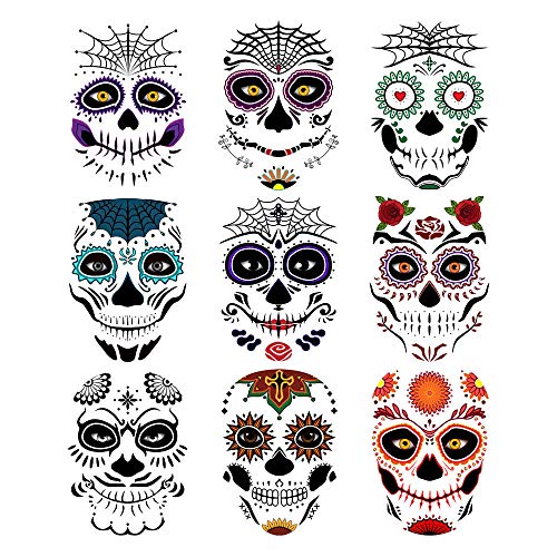 Sugar Skull Temporary Face Tattoo Kit, 9 PCS Waterproof