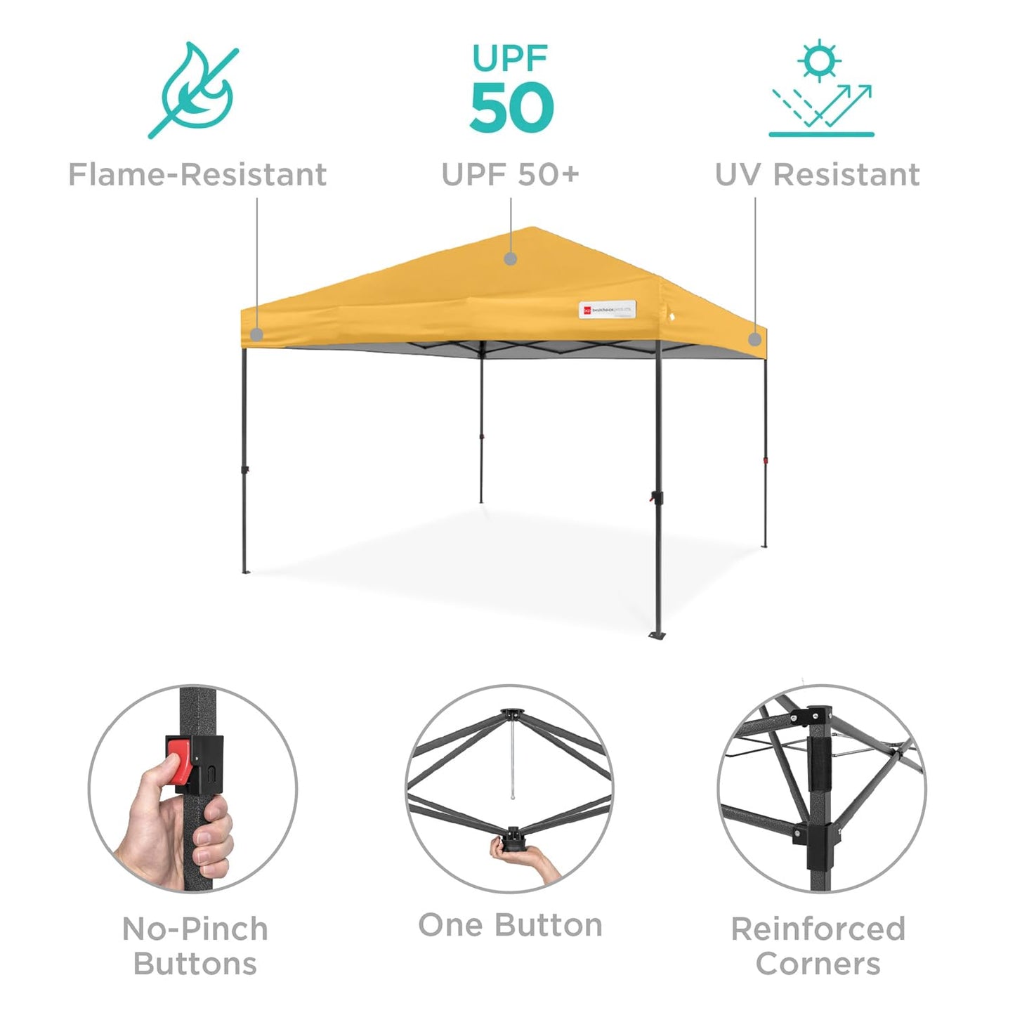 Best Choice Products 8x8ft 1-Person Setup Pop Up Canopy Tent Instant Portable Shelter w/ 1-Button Push, Case, 4 Weight Bags - Marigold