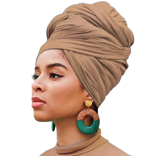 XTREND 1 Piece Head Wrap Stretch African Turban for Women Fashion Headwear Extra Long Hair Scarf Caps Bohemian Headwraps Soft Breathable Turbans Tie (Camel)