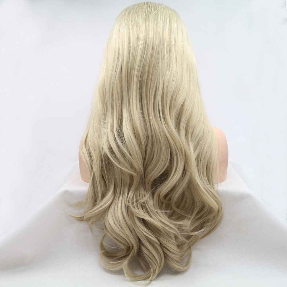 Xiweiya 13x3 Lace Long Ombre Blonde Wavy Lace Front Wig with Blonde Brown Roots Natural Wave Synthetic Lace Front Wig for Halloween Cosplay Wig Lace Heat Resistant Fiber High Density Wig for Women 24"