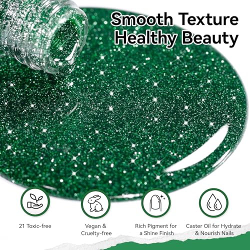Glitter Green Nail Polish - Quick Dry, Vegan Formula