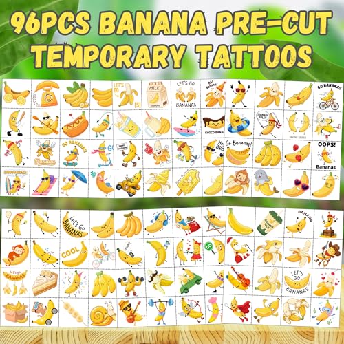 96 Banana Temporary Tattoos - Party Favors & Stickers