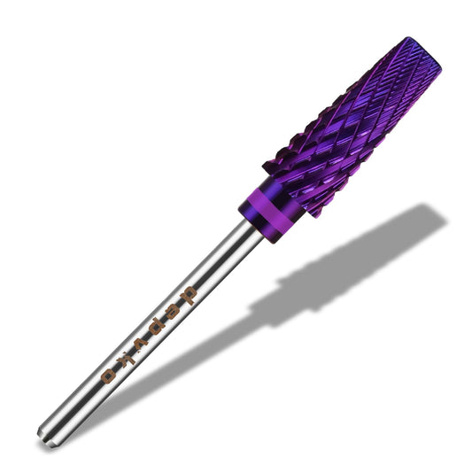 Depvko 5 in 1 Pro Nail Drill Bits, 3/32'' Carbide Tungsten Bits, Two Way Rotate Professional Advanced Safety Bits for Nail, Fast Remove for Manicure Pedicure Cuticle Gel Polishing, Salon Home (Purple)