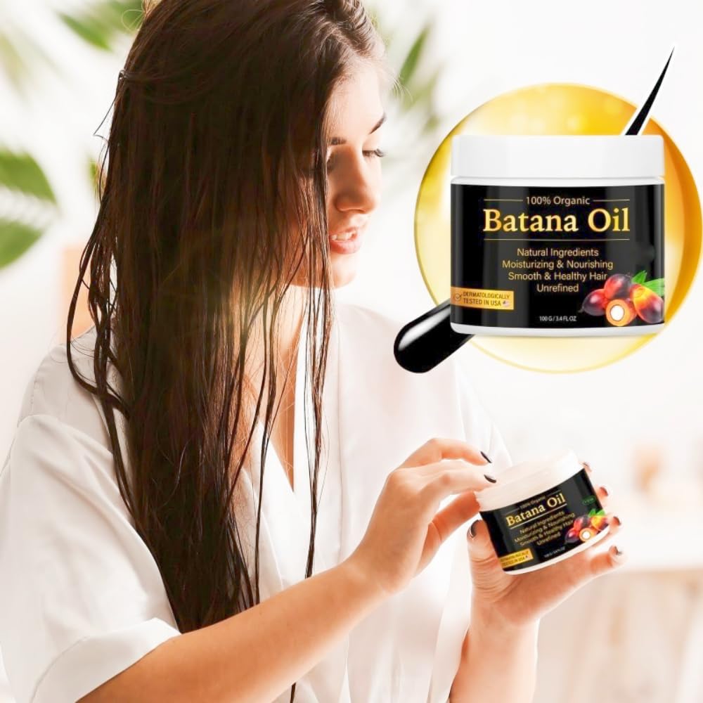 Raw Batana Oil for Hair Growth，100% Natural Hair Growth Oil Promotes Hair Thickness, Strengthening, Batana Prevents Hair Loss epairs damaged Hair Mask hair Scalp Care for Men & Women 3.4 OZ 100G