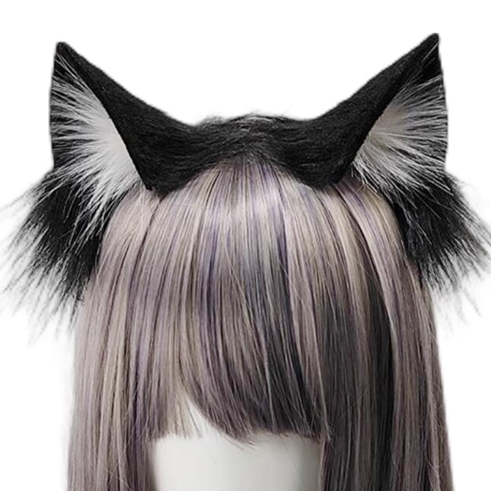 Mxdreoil Animal Ears Headband - Simulation Fox Cosplay Ears (C Black White1)