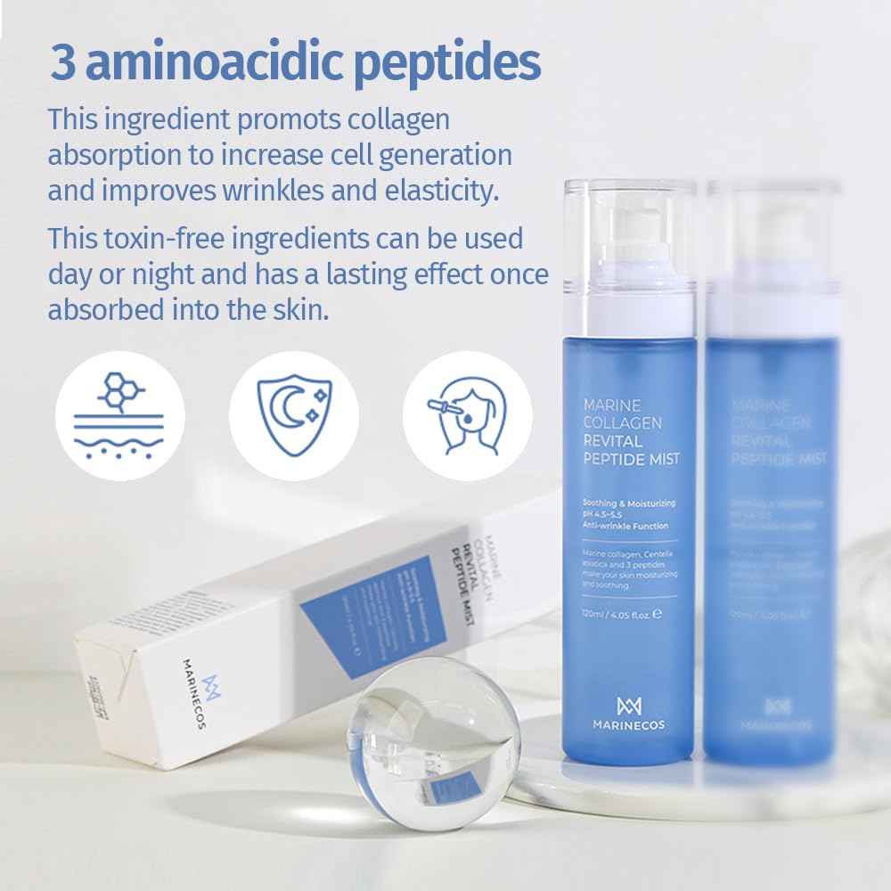 ZIOSTAND Marine Collagen Revital Peptide Mist 120ml ㅣ Fine Facial Spray for Hydration Soothing Glow ㅣ Daily Moisture Mist with Centella and Peptides