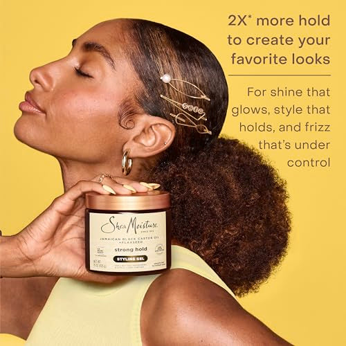 SheaMoisture Strong Hold Styling Gel+Flaxseed Jamaican Black Castor Oil Gives Controlled Style,Infused With Castor Seed Oil,SheaButter & Indulgent Scent ParabenFree AntiFrizz Hair Gel 15oz (Pack of 2)
