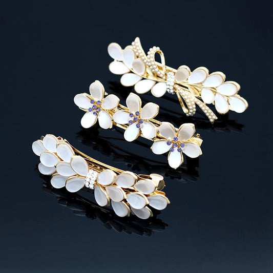 3pcs Opal Flower Rhinestone Hair Clip French Crystal Vintage Hair Barrettes Elegant Pearl Hair Accessories Elegant Hair Pins Decorative Hair Clips for Women