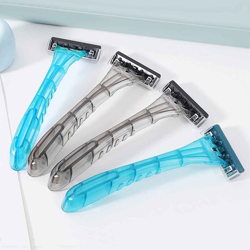 100 Pack Disposable Razors Individually Wrapped, Razors Bulk, Twin Stainless Steel Blade Razors for Hotel, Travel, Airbnb, Homeless (Blue)