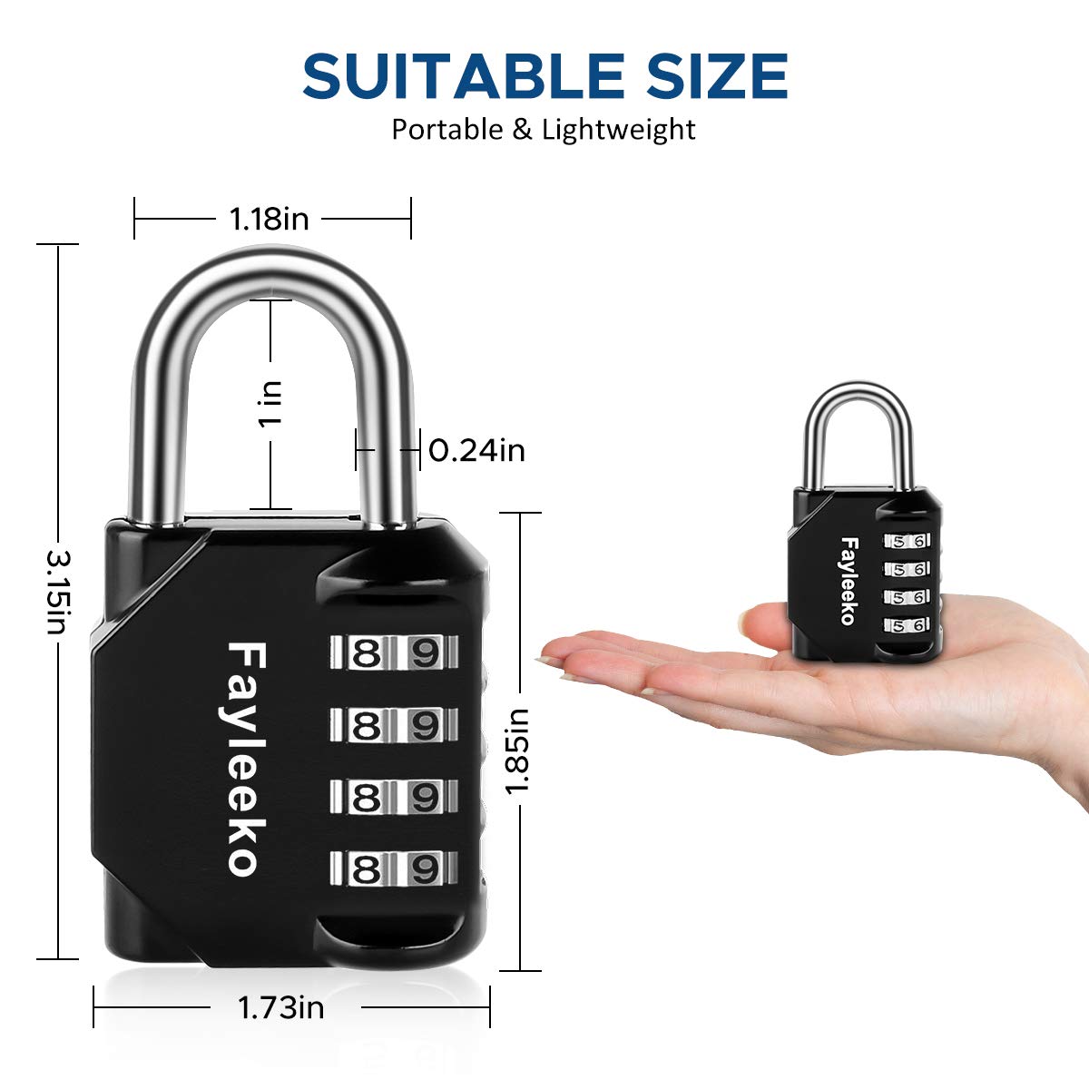 Combination Lock, 4 Digit Combination Padlock for School Gym Sports Locker, Fence, Toolbox, Case, Hasp Cabinet Storage (3 Pack, Black)