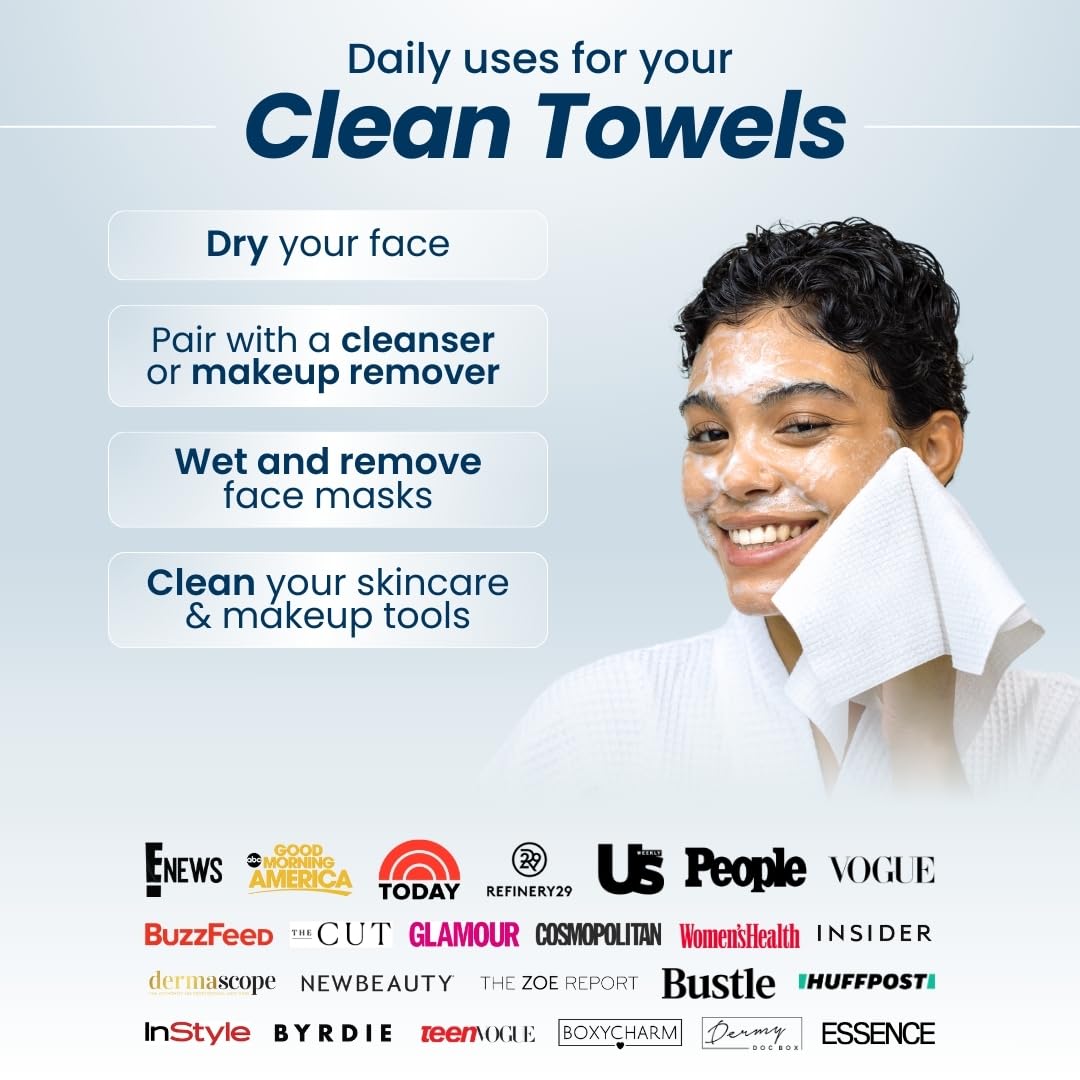 Clean Skin Club Clean Towels XL™, USDA Certified 100‪%‬ Biobased Dermatologist Approved Face Towel, Disposable Makeup Remover Dry Wipes, Facial Wash (4 pack)