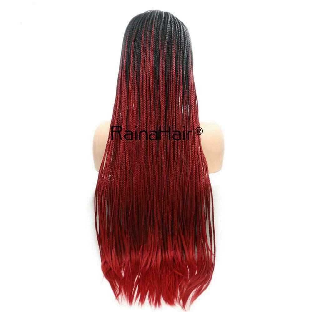 RainaHair 26inches Flawless Drag Queen Black Ombre Red Box Braided Wigs for Afro America Women Hairstyle Festival Makeup Party Cosplay Long Synthetic Hair Safety Wear Replacement Braids Wig