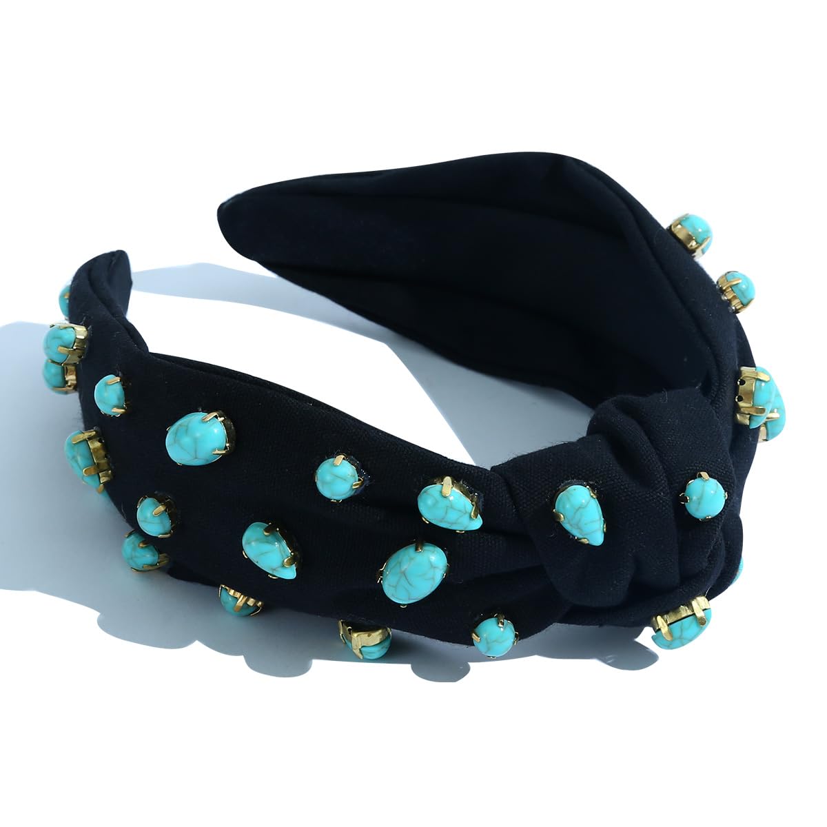 CULHEITE Jeweled Headbands for Women Embellished Crystal Hair Band Turquoise Baroque Style Black Headband for Girls Fashion Hair Accessories