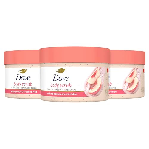 Dove Body Scrub White Peach & Crushed Rice 3 Count for Visibly Silky-Smooth, Nourished Skin, with ¼ Moisturizing Cream, 10.5 oz