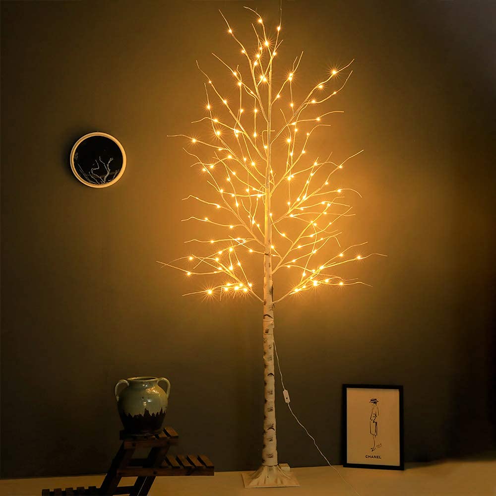 Snokip Easter Tree, 8Ft 136 LED Lighted Birch Tree, White Lighted Twigs Tree for Indoor Outdoor Home Garden Christmas Festival Party Wedding Decoration (Warm White)