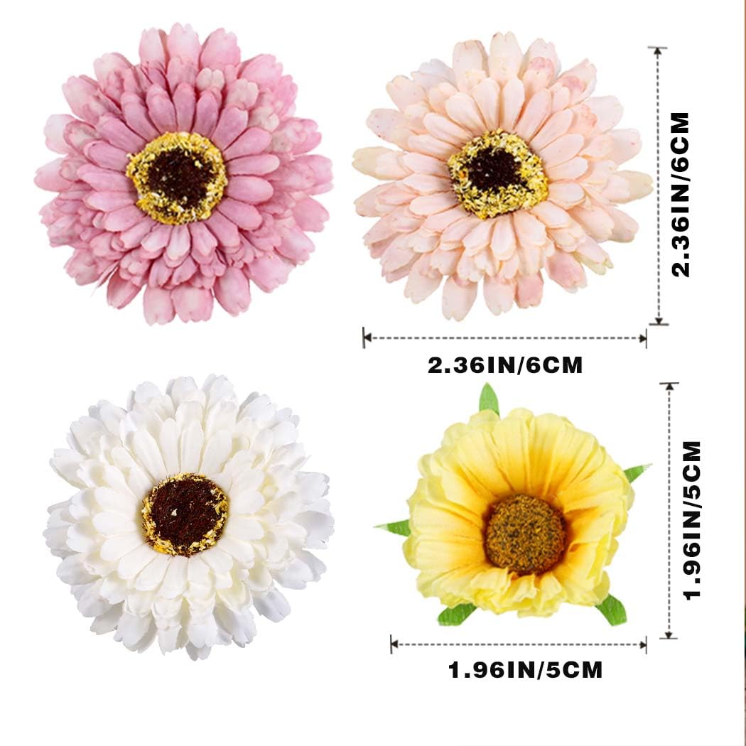 Daisy Hair Clips Hawaiian Flower Hair Clip Boho Sunflower Hair Barrettes Floral Hair Pins Small Alligator Hair Accessories for Costume Beach Party 6PCS(Pink-a)