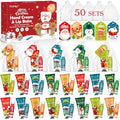 VESPRO 50 Pack Christmas Hand Cream and Lip Balm Gift Set, Bulk Christmas Gifts with Christmas Cards and Organza Bag, Christmas Decorations, Party Favors and Stocking Stuffers for Women