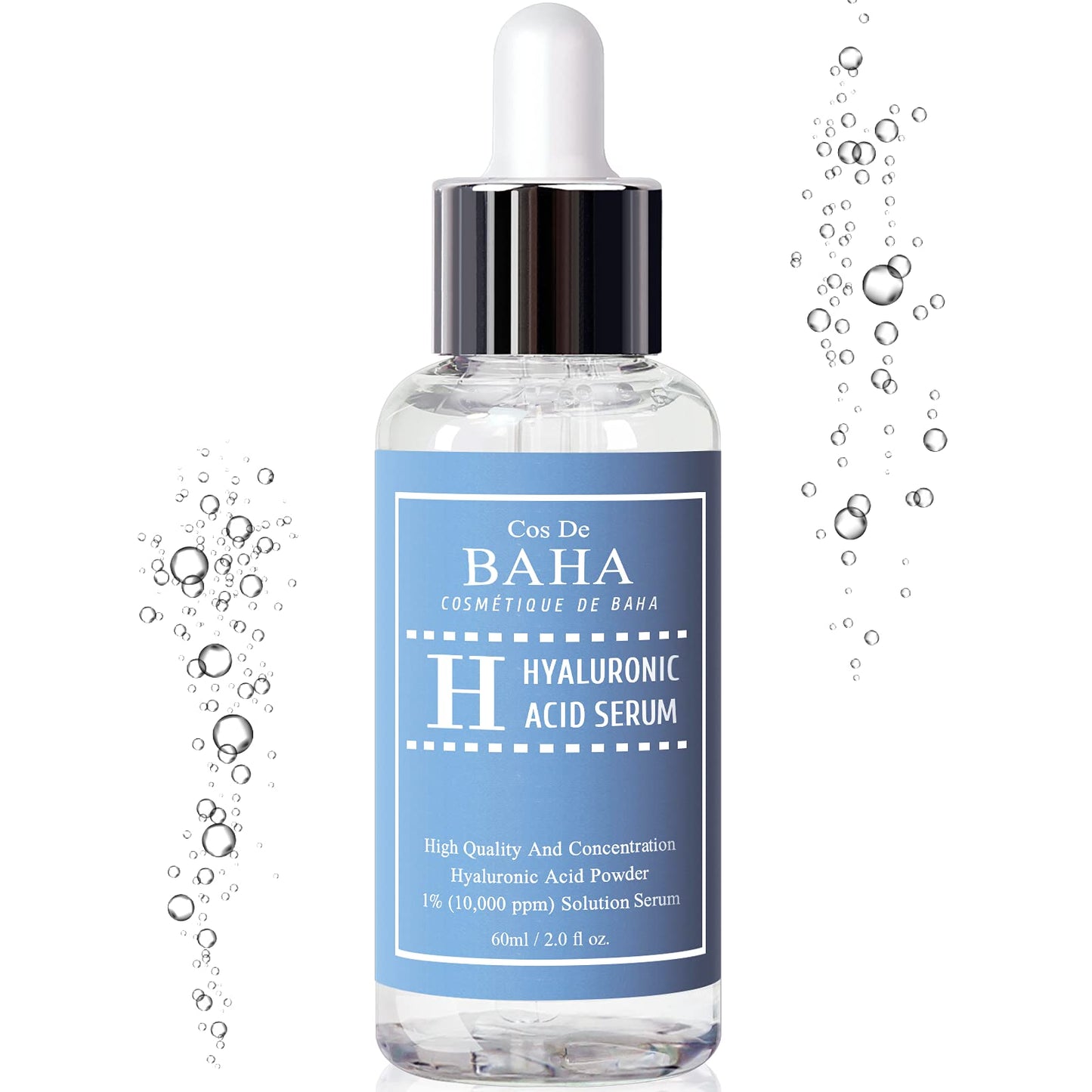 Pure Hyaluronic Acid 1% Powder Serum for Face 10,000ppm - Fine Line + Intense Hydration + facial moisturizer + Visibly Plumped Skin 2 Fl Oz