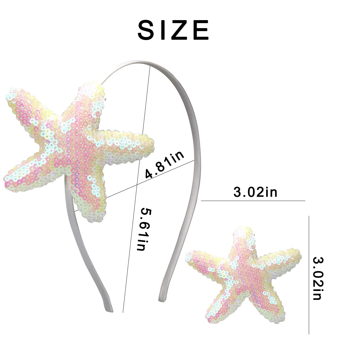 Star Headband Laser Star Glitter Hair Band Starfish Sequin Hair Accessories Girls Women Birthday Seaside Pool Party (Laser White)