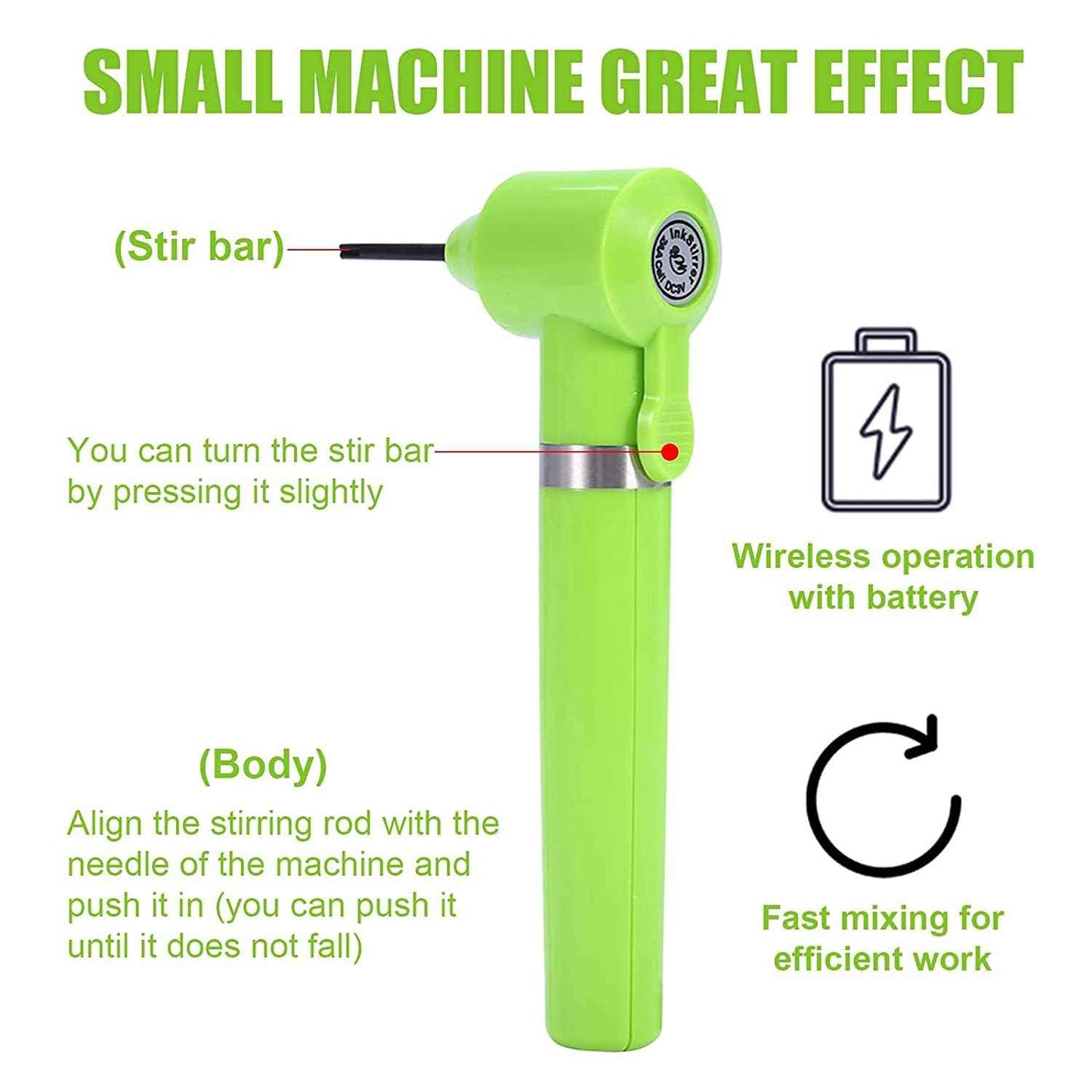 Tattoo Ink Mixer Pigment Makeup Electric Eyebrow Nail Color Supply Tool Agitator Machine 100 Mixing Sticks Set-Green