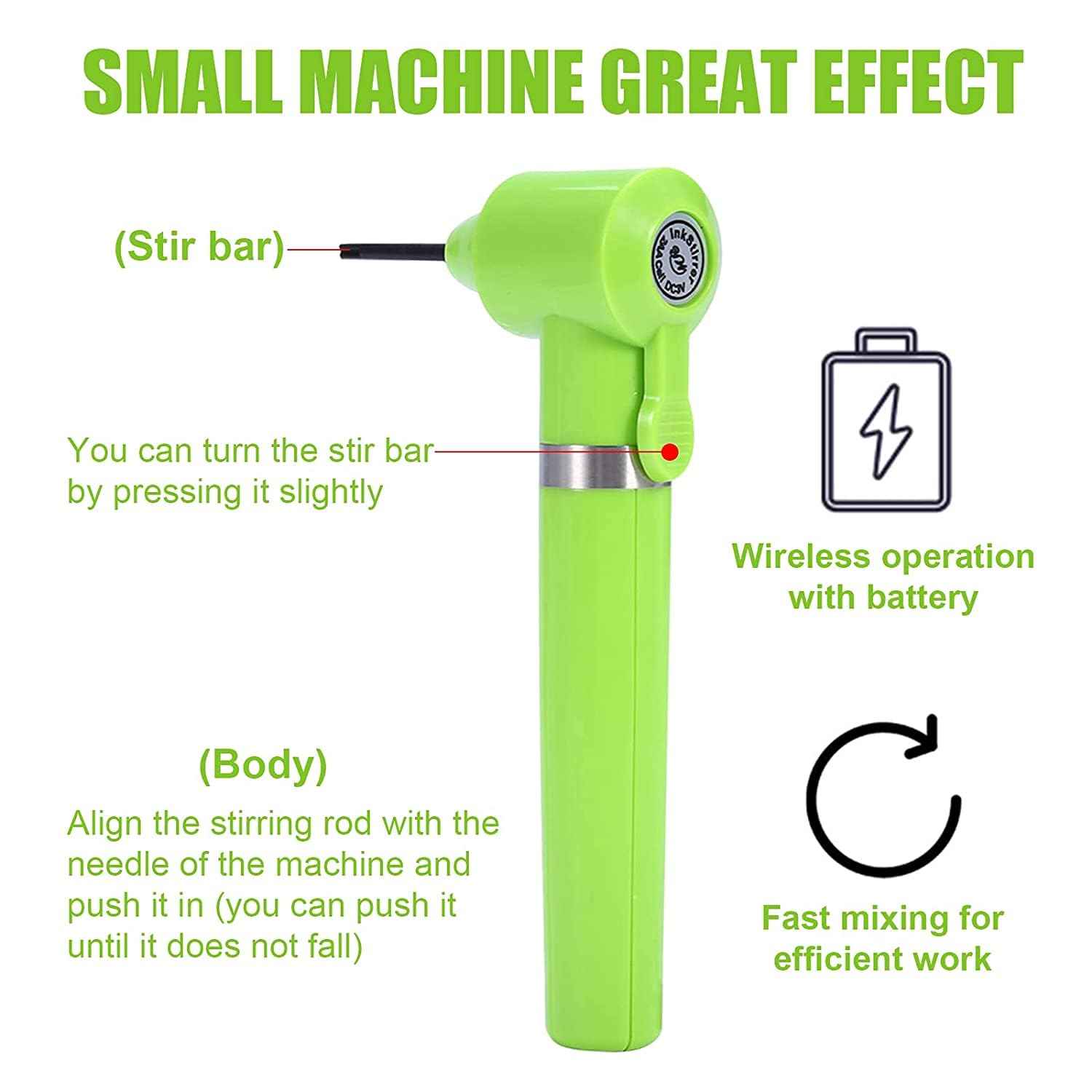 Tattoo Ink Mixer Pigment Makeup Electric Eyebrow Nail Color Supply Tool Agitator Machine 100 Mixing Sticks Set-Green