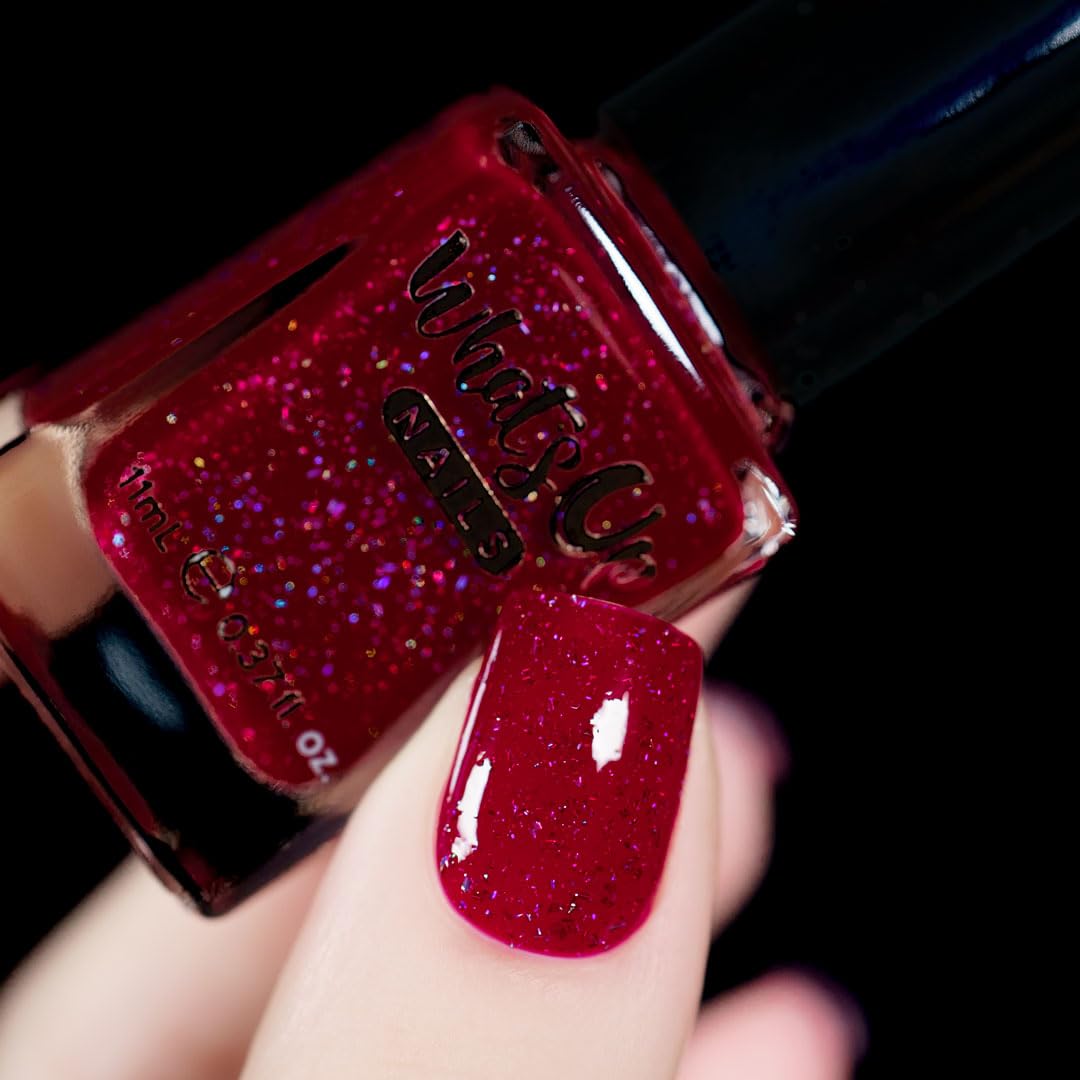 Whats Up Nails - Passion is My Passion Nail Polish Burgundy Jelly Base with Holographic Flakies Lacquer Varnish Made in USA 12 Free Cruelty Free Vegan Clean