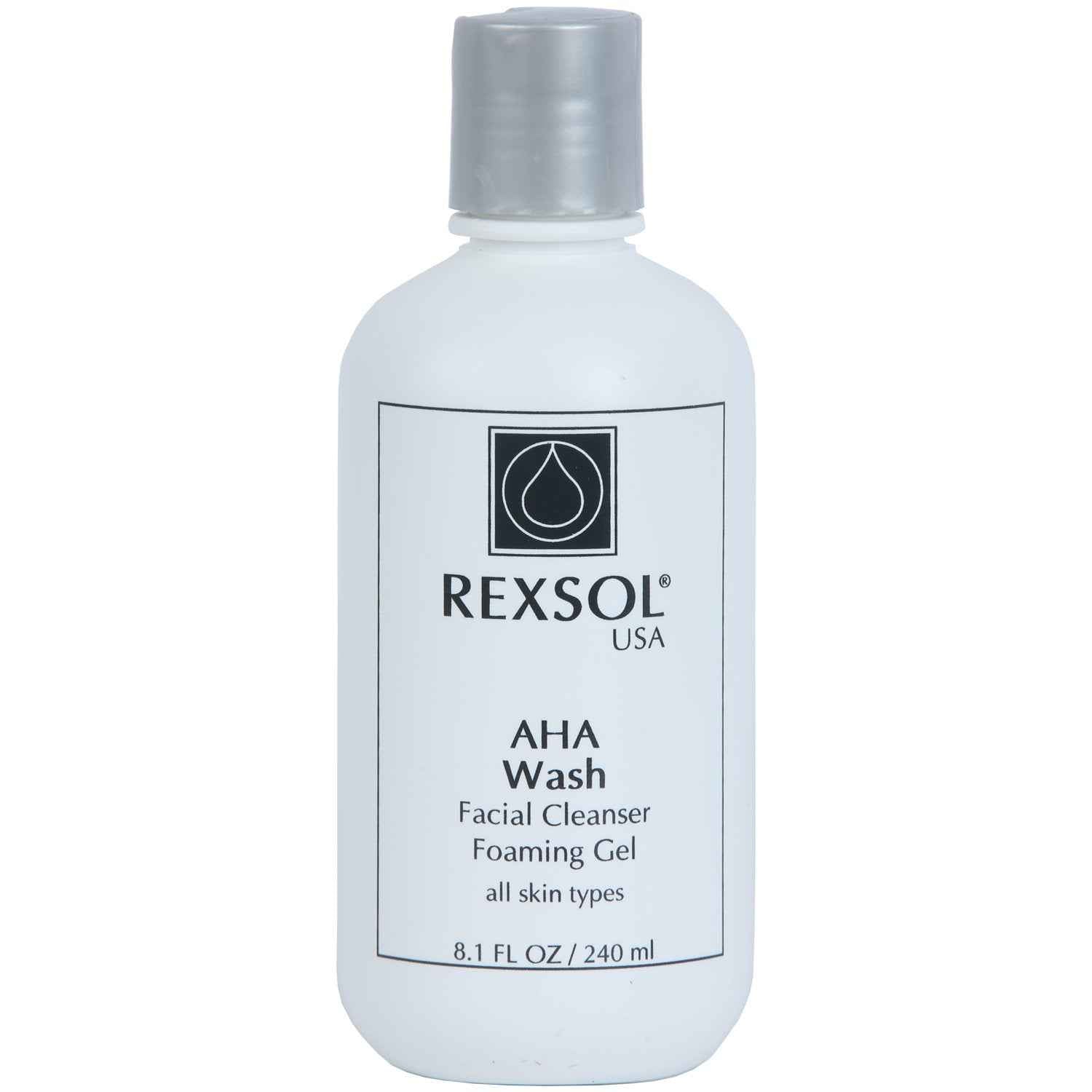 REXSOL AHA Wash Facial Cleanser Foaming Gel | With Vitamin E, Arnica extract, Ginsing Extract, St. John's Wort extract | Promotes freshness and comfort | Leaves skin clean & soft. (240 ml / 8.1 fl oz)