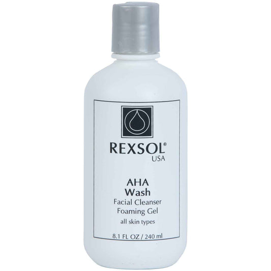 REXSOL AHA Wash Facial Cleanser Foaming Gel | With Vitamin E, Arnica extract, Ginsing Extract, St. John's Wort extract | Promotes freshness and comfort | Leaves skin clean & soft. (240 ml / 8.1 fl oz)
