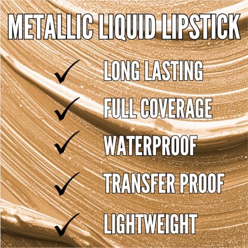 Mynena Gold Metallic Liquid Lipstick | Long Lasting Shimmer Lip Makeup Color | Waterproof No Smudge No Transfer Non Sticky | Lightweight Hydrating Daily Wear 3D Shine Lipstick for Women | Sona