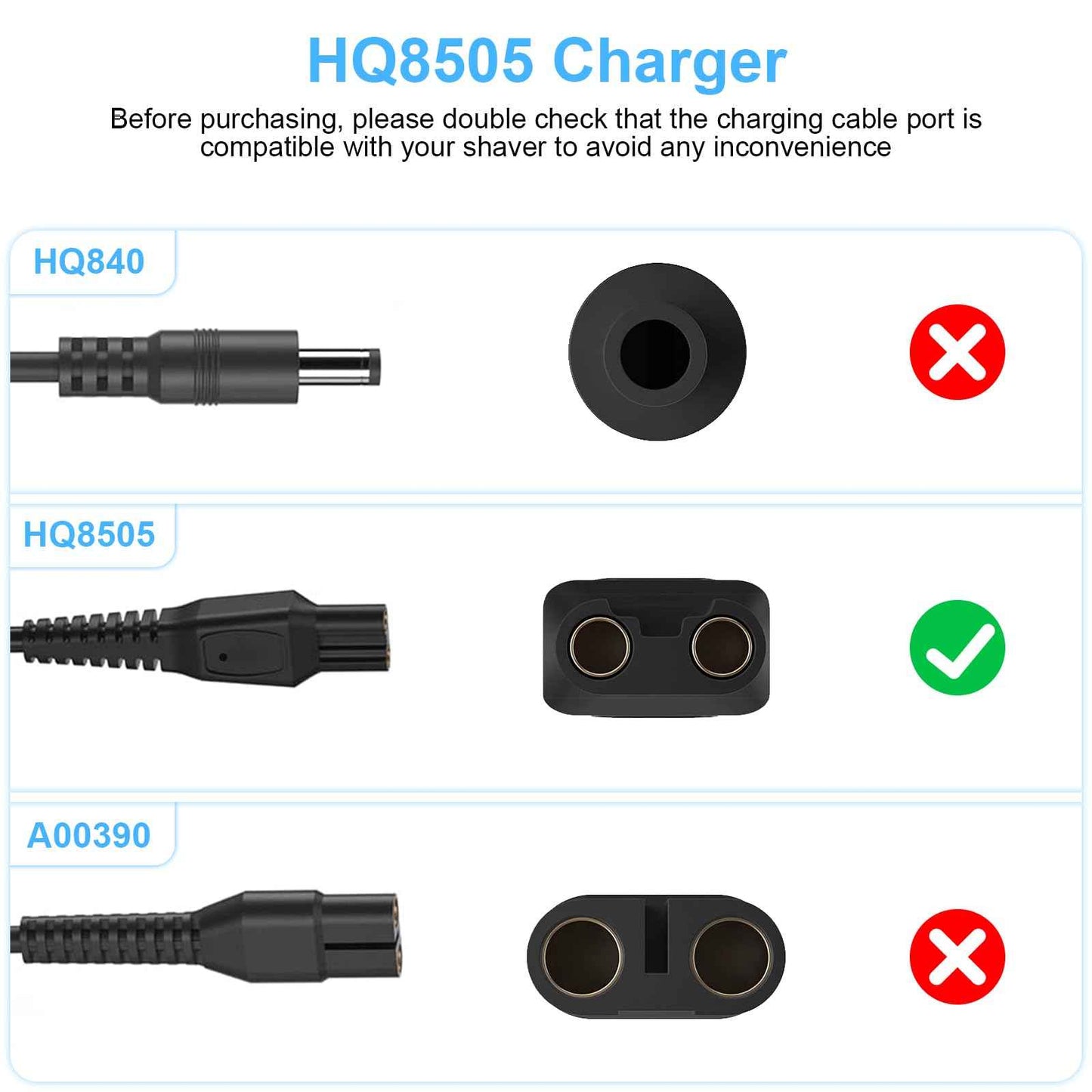 HQ8505 Power Cord Compatible with Philips Norelco 7000 5000 3000 9000 2000 MG5950 MG7750 Electric Shaver, Aquatec, Arcitec, Multigroom Beard Trimmer & More AC Adapter Power Cord